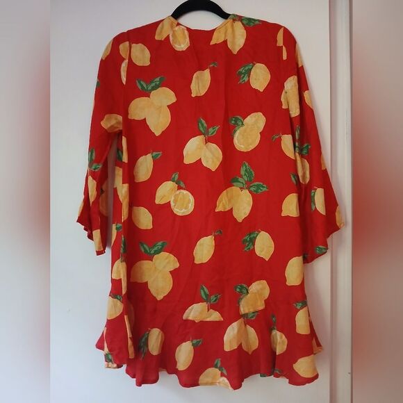 Mud Pie Red Lemon Vacation Spring Break Ruffle Flirty Mini Dress/Tunic/Coverup S - Picture 11 of 11